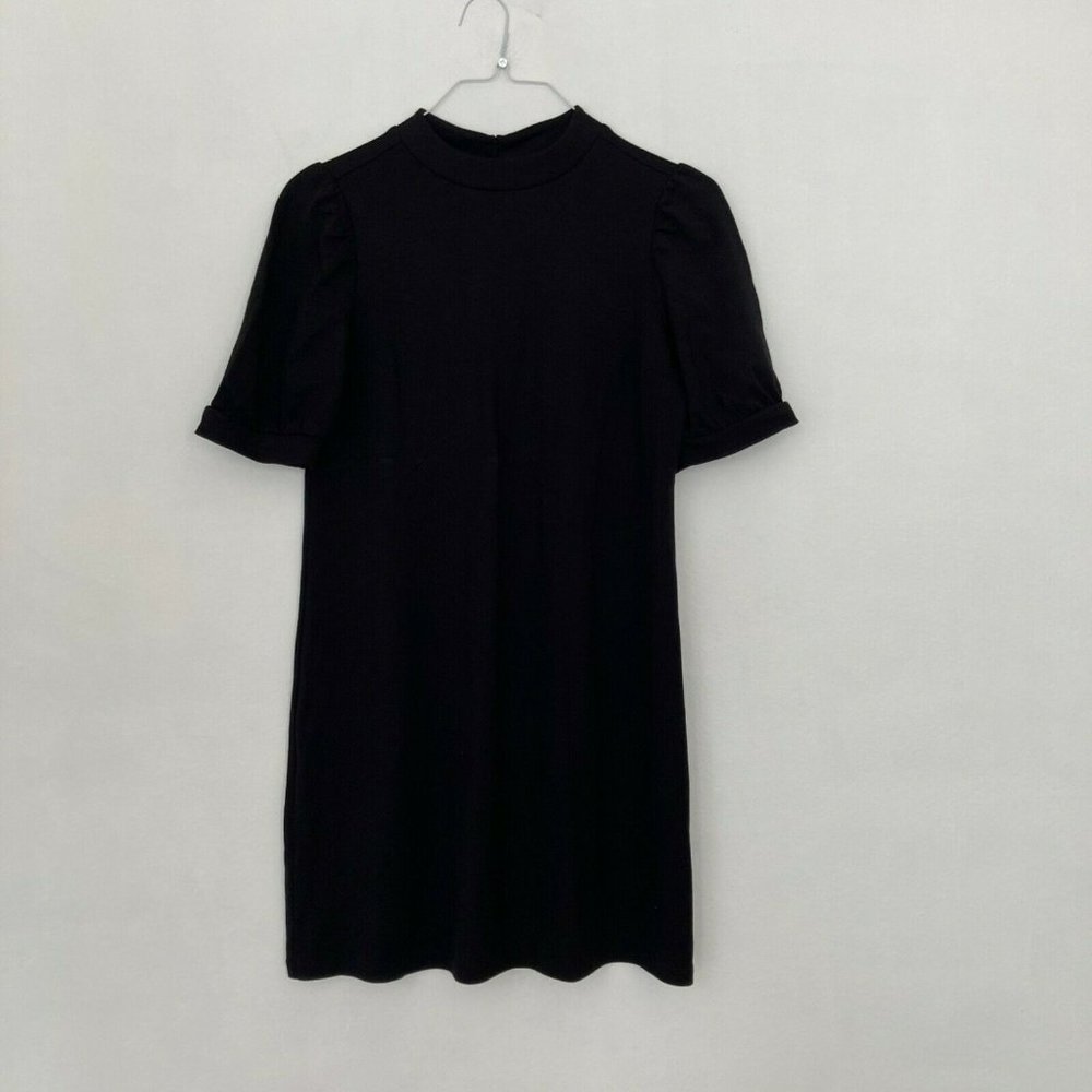 Loft Ponte Shift Dress Women's Size 4 Black Short Sleeve Knee Length High Neck